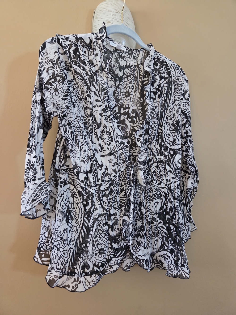 Fashion Bug Black and White Paisley V-Neck Blouse